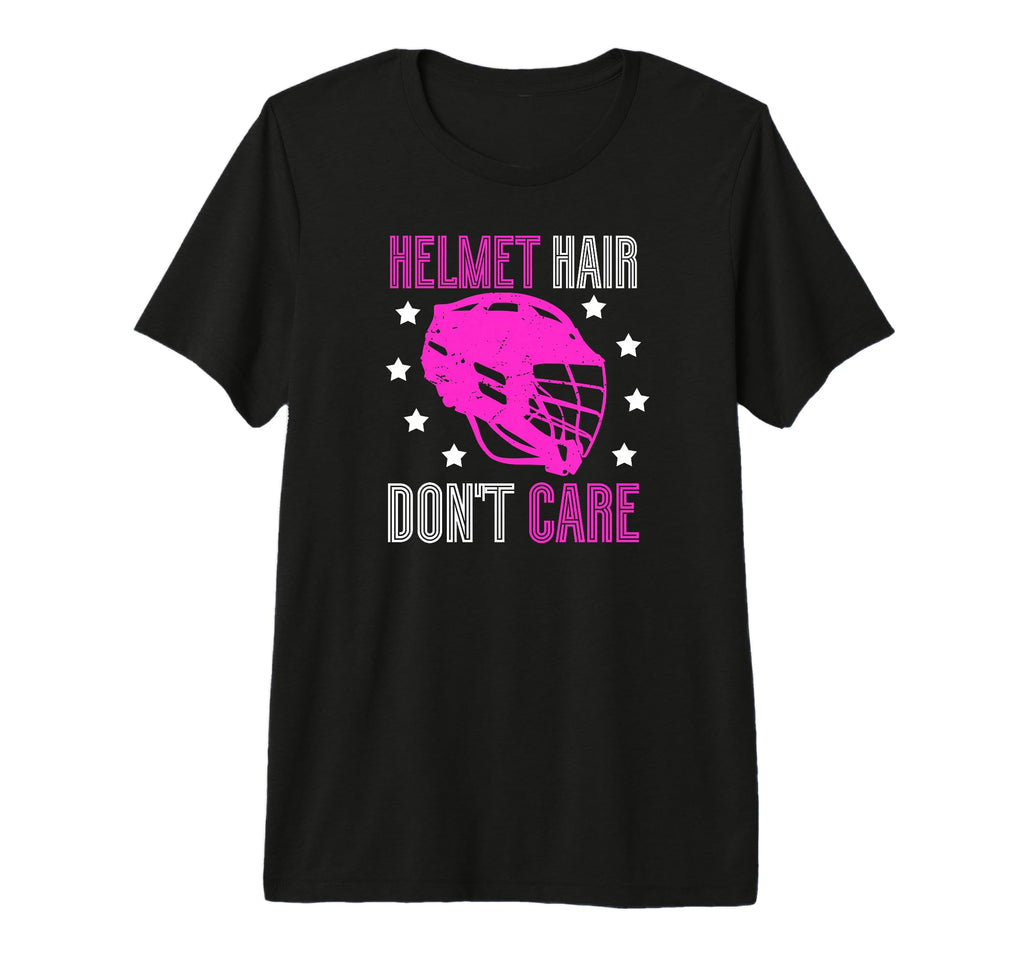 Helmet Hair Dont Care Lacrosse Goalie T-Shirt - Unique Graphic Men Women