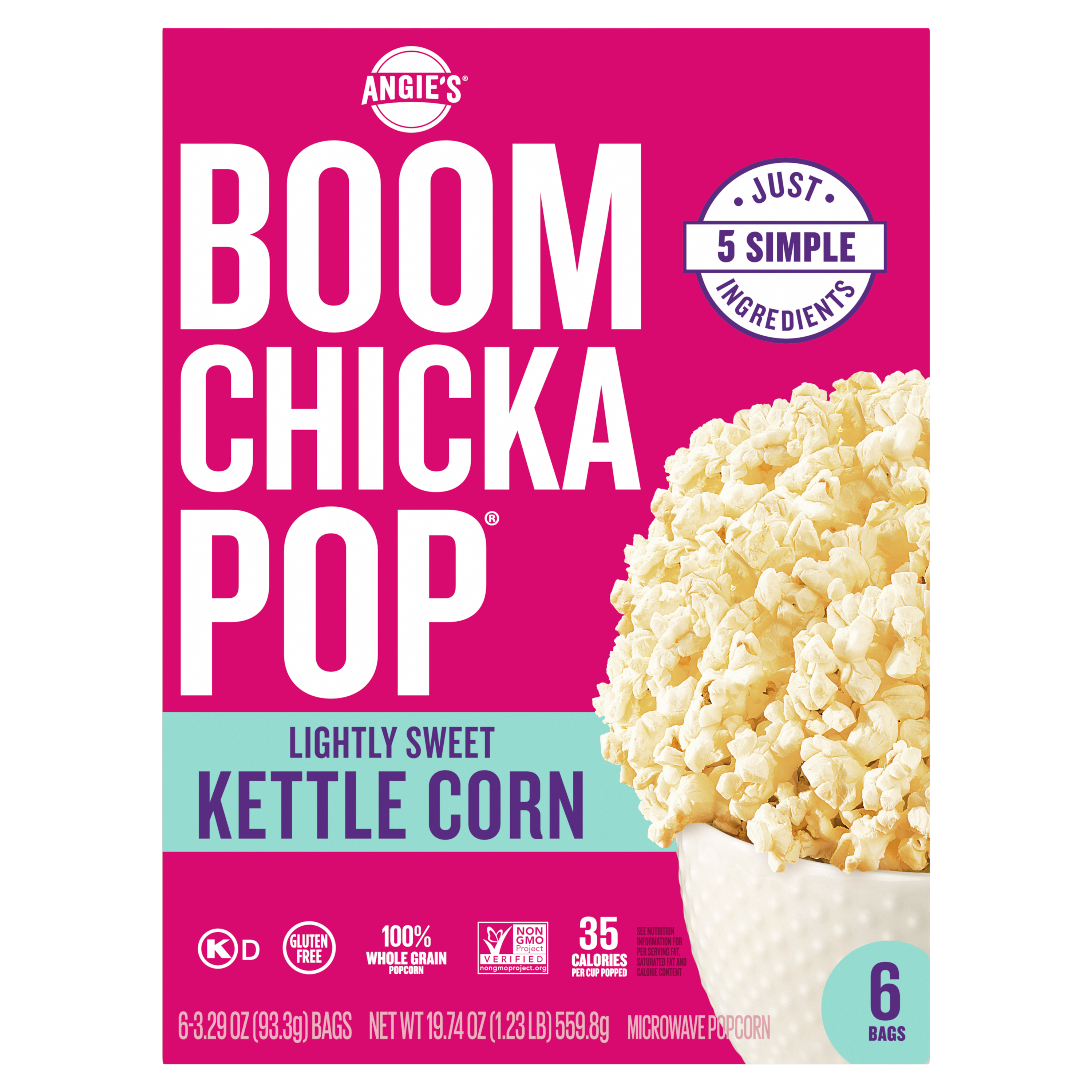 Angie's - Light Sweet Kettle Corn, 19.74 oz (Case of 6) - Gluten-Free Snack