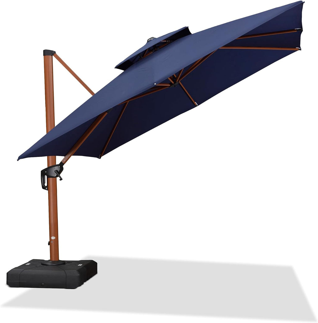 PURPLE LEAF 10ft Patio Umbrella Outdoor Square Umbrellas Large Cantilever Umbrella Windproof Offset Umbrellas Heavy Duty Sun Umbrella for Garden Deck Pool Patio, Navy Blue