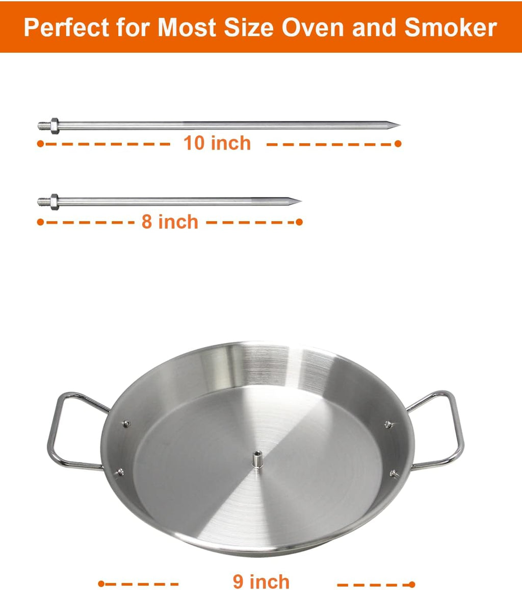 BBQ Vertical Skewer Pan Gyro Spit Shawarma Skewer Stand for oven, Al Pastor Skewer for Grill, El Pastor Hack for Tacos Al Pastor Chicken, Brazilian, Stainless Steel, with 8",10" stick