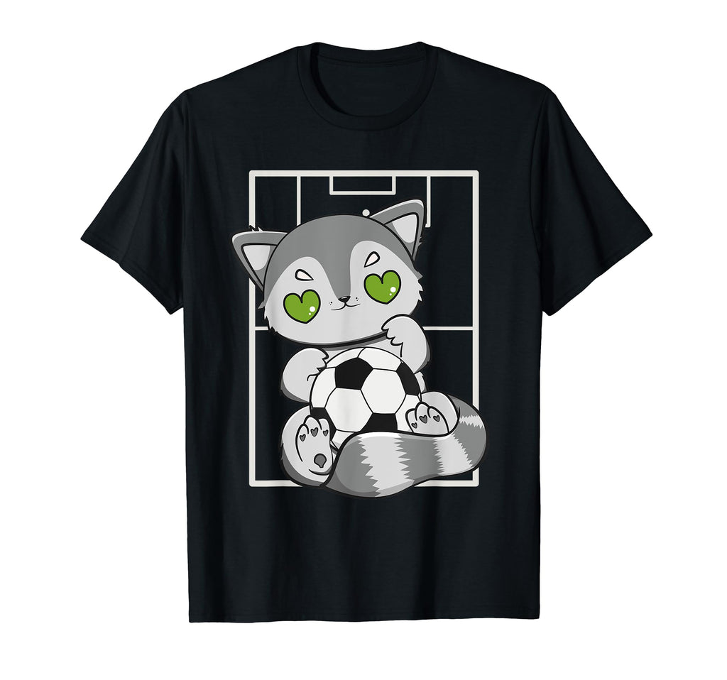 Racoon Plays Soccer Player Coach T-Shirt - Casual Everyday Wear Men Women