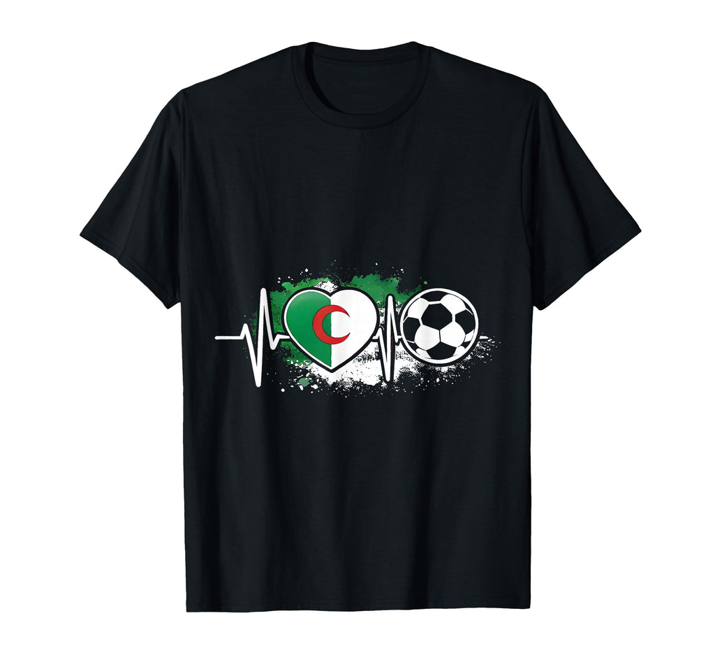 Algerian Soccer Heartbeat Flag Football T-Shirt - Graphic Print Men Women