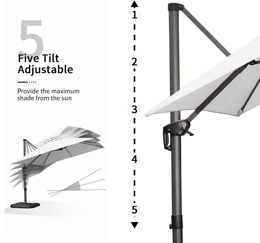 PURPLE LEAF 9' X 11.5' Patio Umbrella Outdoor Cantilever Rectangle Umbrella Aluminum Offset Umbrella with 360-degree Rotation for Garden Deck Pool Patio, White