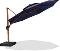 PURPLE LEAF 12 Feet Double Top Deluxe Round Patio Umbrella Offset Hanging Umbrella Cantilever Umbrellas Outdoor Market Umbrellas Garden Umbrella, Navy Blue