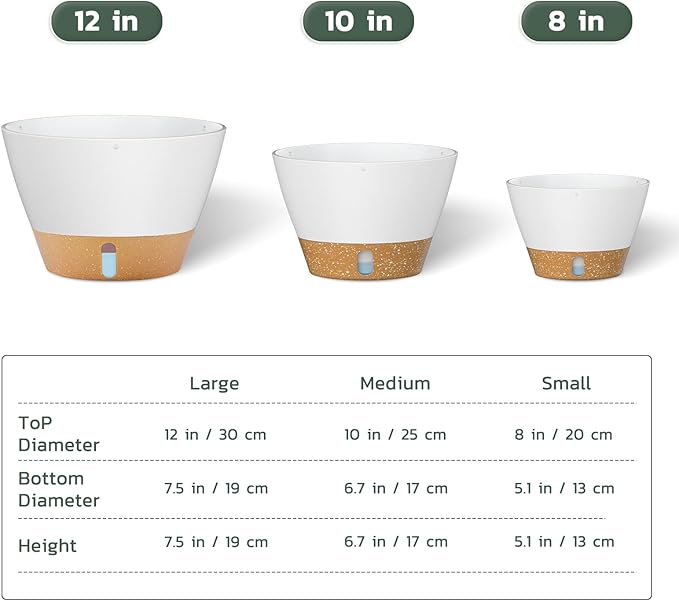 ZMTECH 12 Inch Hanging Planters for Outdoor, 2 Pack Self Watering Pots for Indoor Plants, Large Hanging Baskets for Plants Outdoor with Visual Reservoir and Drainage Hole(White)
