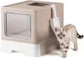 Enclosed Cat Litter Box, Large Litter Box for Big Cats, Covered Kitty Litter Boxes with Lid, Top Entry Cat Box Enclosure with Scoop, Odor Control, Easy to Clean(Coffee)