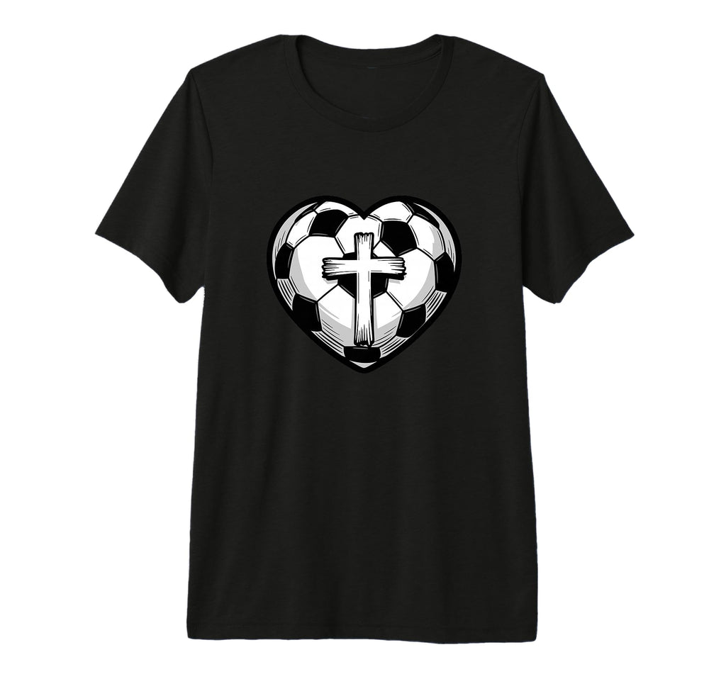 Soccer Ball Heart Christian Faith Cross T-Shirt - Unique Graphic Unisex