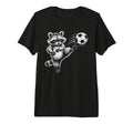 Funny Soccer Ball Raccoon Kick T-Shirt - Casual Everyday Wear Men Women