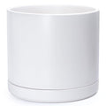D'vine Dev 14 Inch Ceramic Planter Pot with Drainage Hole and Saucer, Indoor Cylinder Round Planter Pot, White, 94-O-G-1