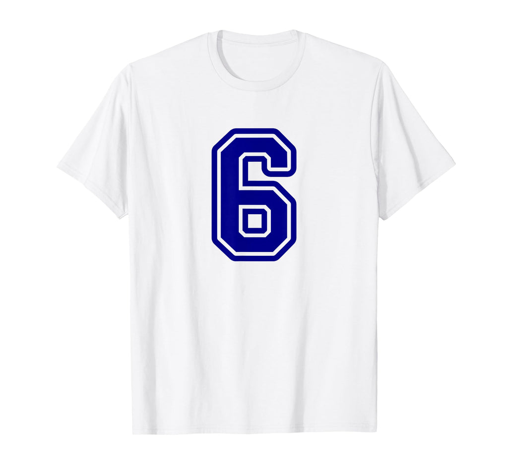 Blue Sports Team Number 6 T-Shirt - Casual Everyday Wear for Adults