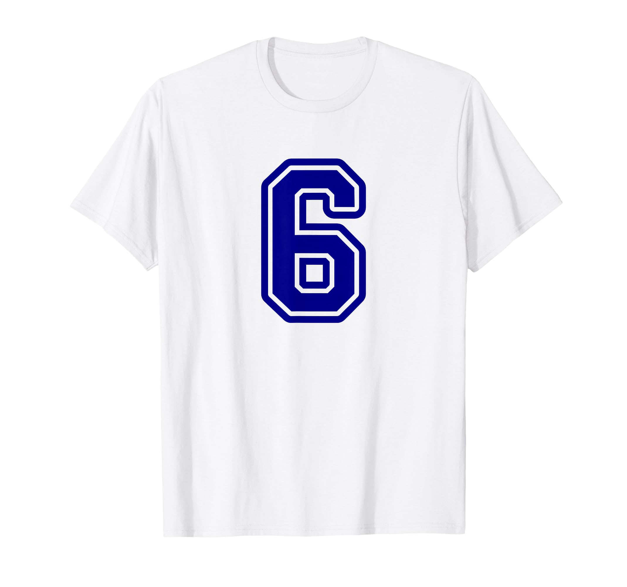 Blue Sports Team Number 6 T-Shirt - Casual Everyday Wear for Adults
