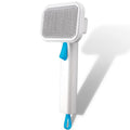 Self Cleaning Slicker Dog Cat Brush for Shedding - Deshedding Tool with Max Massage Tips, Grooming Brush for Short Medium Haired Cats & Dogs (Blue)