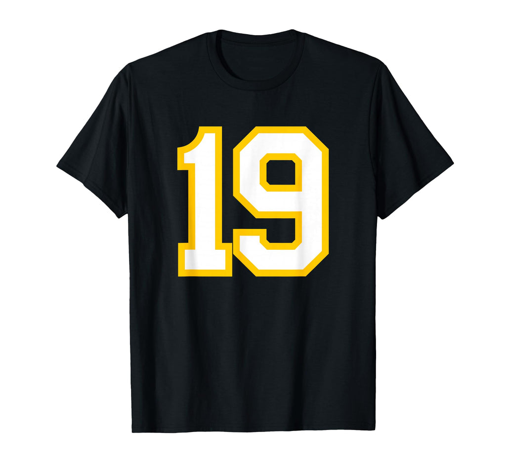 Yellow White Sports Team Number 19 T-Shirt - Minimalist Print Men Women