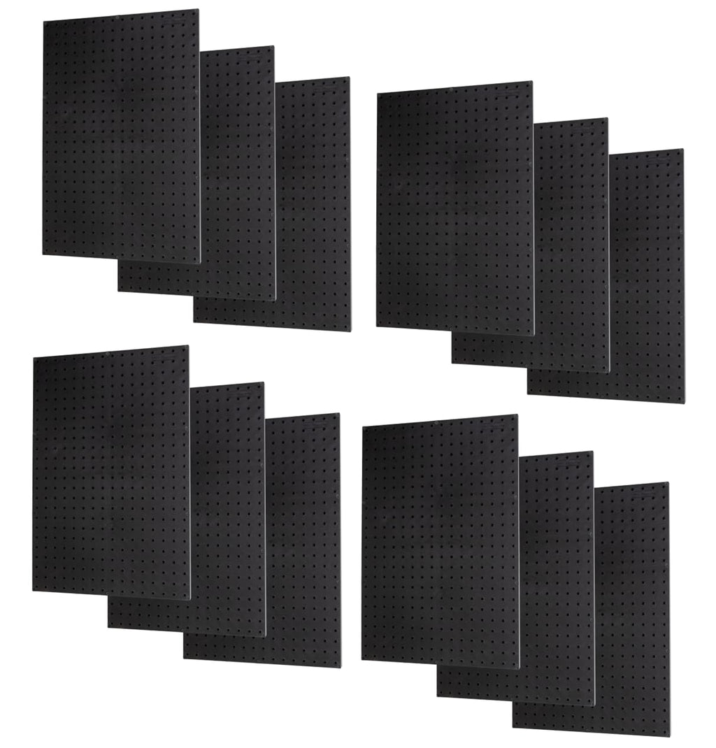 WallPeg Pegboard Panels Garage Organization - 12 ea (24"x16") Black Peg Board Panel Set - (PB-1-B) Tool Organizer, Crafts, Shop, Home, Office, Wall Storage Kit