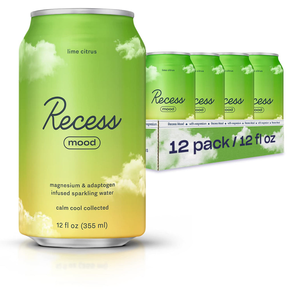 Recess Sparkling Water Lime Citrus Magnesium, Pack of 12, 12 Fl Oz