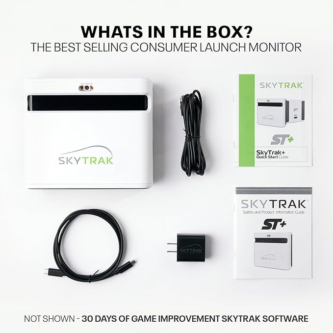 SkyTrak+ Launch Monitor and Golf Simulator - Tour-Level Golf Analysis with Dual Doppler Radar, Enhanced Camera, Real-time Gameplay Simulation, Wi-Fi, USB-C Charging