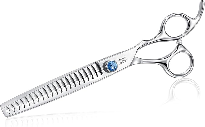 JASON 7 Inch 21-Teeth Chunkers Shears for Dogs, Ergonomic Cats Grooming Texturizing Blending Thinning Shears Pets Trimming Kit with Offset Handle, Sharp, Comfortable Shear