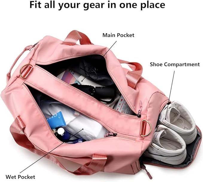 MABROUC Duffle Bag For Women, Sports Duffel Bag for Gym with Wet Pocket & Shoe Compartment, Overnight Weekender Travel Bag