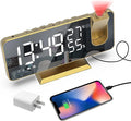 Projection Digital Alarm Clock for Bedrooms, Alarm Clock Radio on Ceiling, USB Charger Port, Temperature & Humidity Display, 7.3” Large Mirror LED Display,12/24H,Snooze,Dual Loud Clock- 4 Dimmer