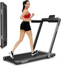 GYMAX Walking Pad, Dual LED Display 2 in 1 Under Desk Treadmill for Home with Remote & Smart App Control, 2.25HP Foldable Portable Treadmill Running Machine for Office Small Space