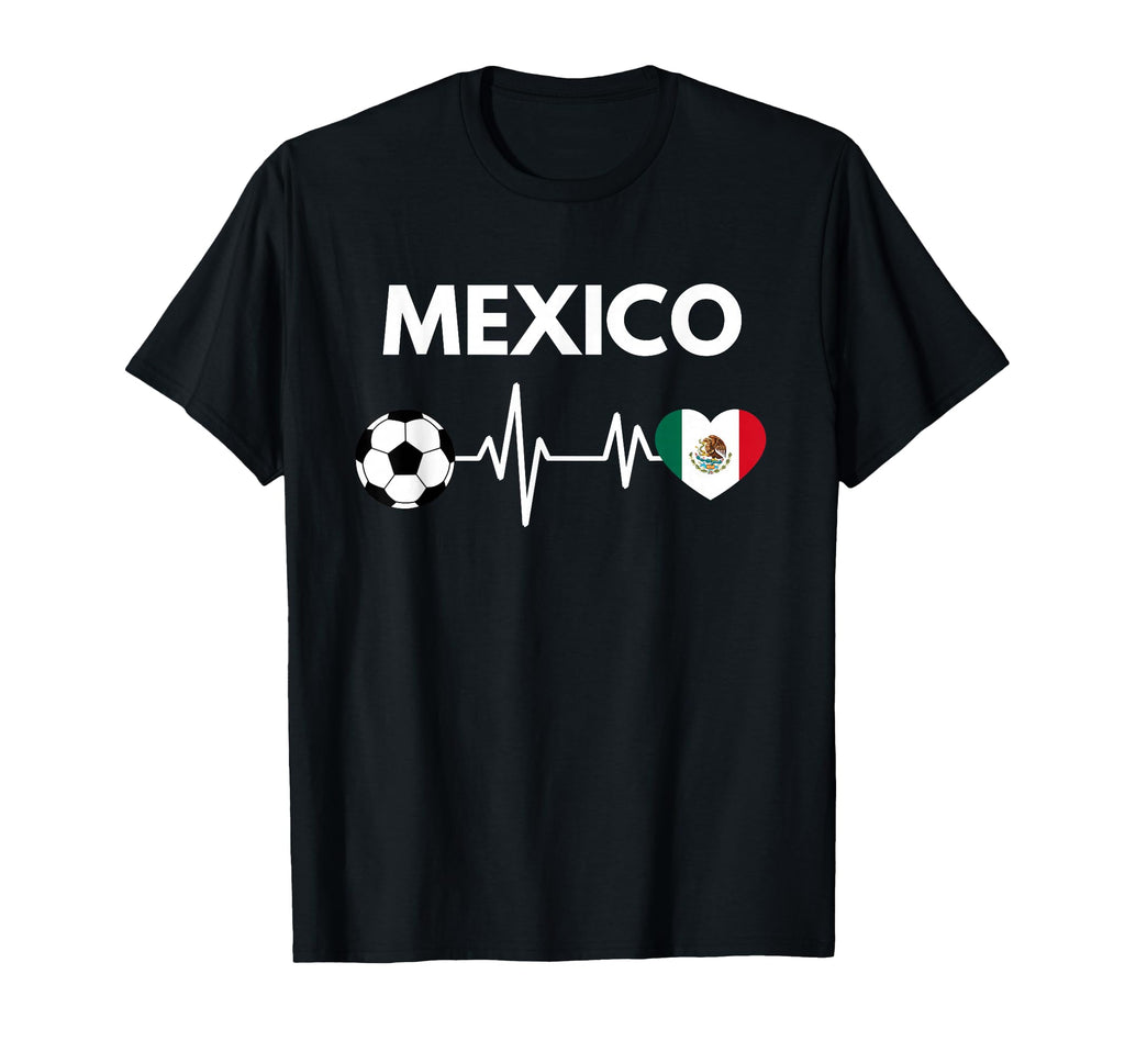 Mexico Flag Heartbeat Soccer T-Shirt - Trendy Graphic Men Women