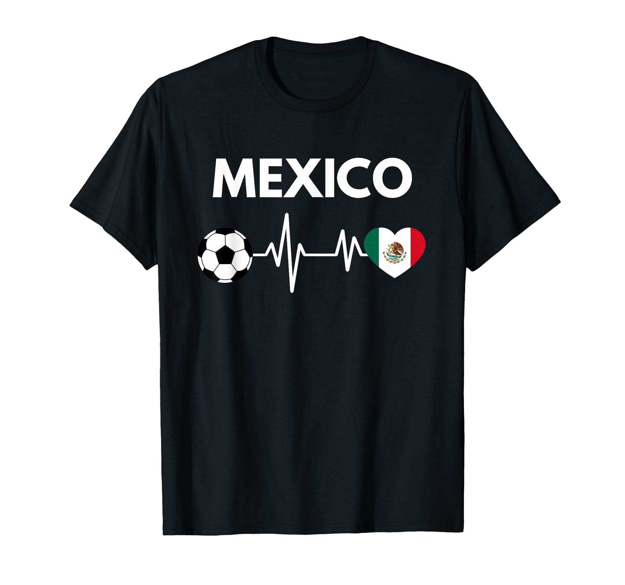 Mexico Flag Heartbeat Soccer T-Shirt - Trendy Graphic Men Women