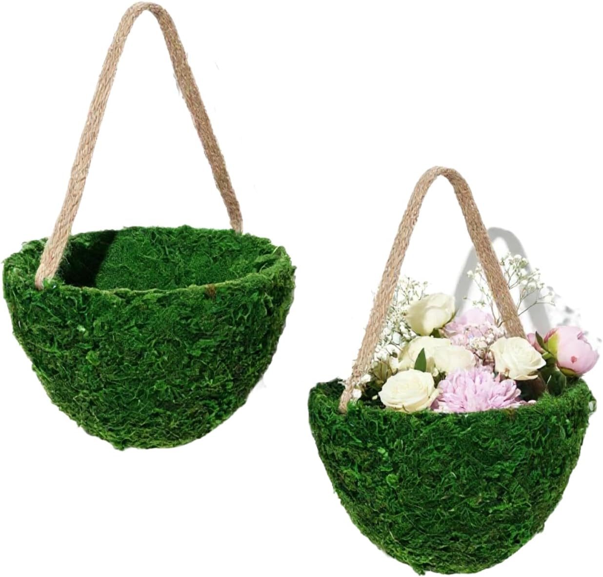 Leinuosen 2 Pcs Wedding Flower Baskets, Moss Style Small Baskets with Handles for Gifts Wedding Floral Decoration Flowers Petal Candy Storage and Home Decoration