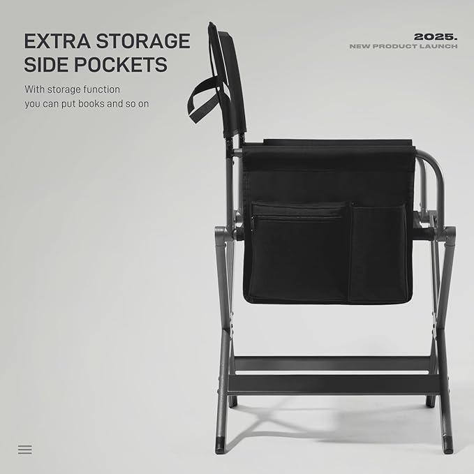 Ever Advanced Lightweight Aluminum Director's Chair, Black and Grey, 350lb Capacity