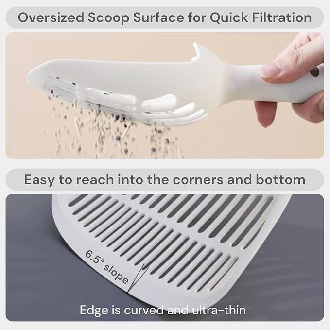 Cat Scooper for Litter Box, Cat Litter Scoop, Kitty Litter Scoop, Cat and Dog Poop Collector, Pet Litter Sifter, Cute Handle, Cat Litter Scooper with Holder for Various Litter Boxes (White)