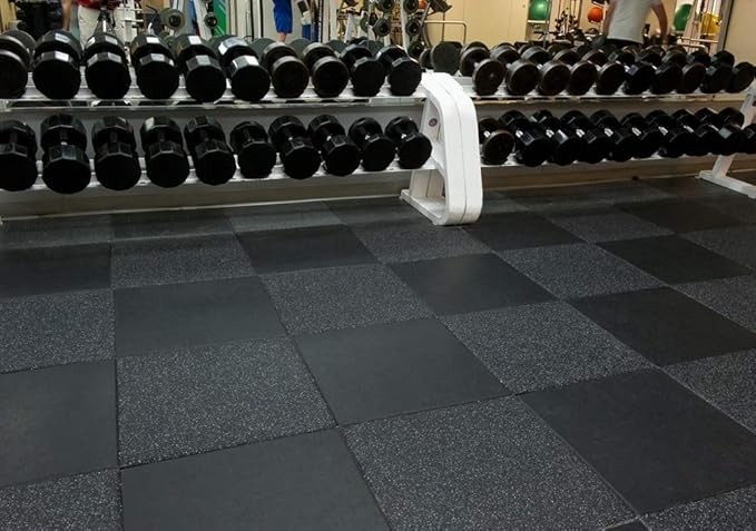 American Floor Mats - Extreme Rubber Gym Tiles - 1 Inch Thick Colorful - Superior Shock and Sound Absorbing - 95% Dark Greys - 2' x 2' Single Tile (Covers 4 Sq Ft)