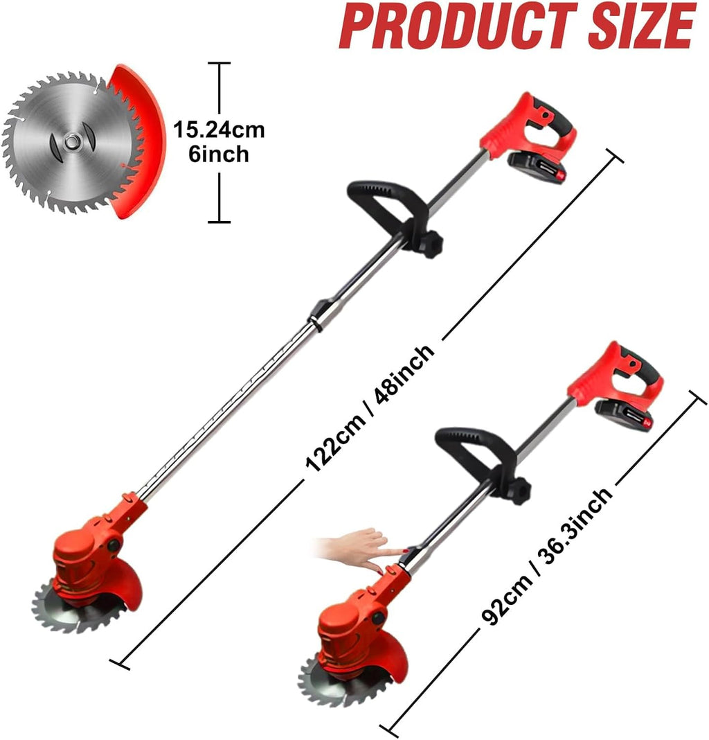 ALSO GO 24V Electric Weed Wacker, Cordless Grass Trimmer, 3 in 1 Grass Trimmer with 2pcs Batteries & Charger, Battery Powered Weed Eater/Brush Cutter/Edger with Wheels for Garden and Yard Lawn