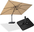 PURPLE LEAF 10' × 13' Patio Cantilever Umbrella with Base Outdoor Rectangle Adjustable Offset Umbrellas with 360-degree Rotation and 8 Heavy Duty Metal Ribs for Garden Deck Pool Beige