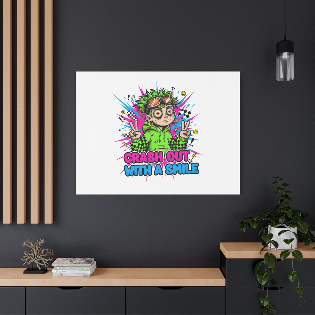 Crash Out With a Smile Canvas Print | Neon Skate Graffiti, Meme Meltdown Art