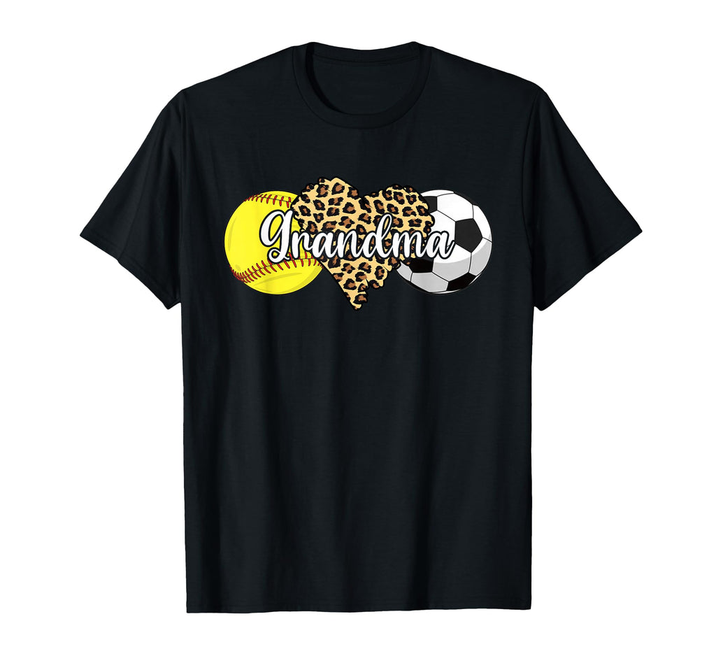 Grandma Softball Soccer Leopard Heart Ball T-Shirt - Unique Graphic Unisex