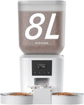 Automatic Cat Feeder for 2 Cats - 8L/34 Cups Large Capacity Auto Food Dispenser with LCD Screen, 2 Food Trays, Timed Cat Feeder, Up to 50 Portions 6 Meals Per Day, Keep Fresh, White