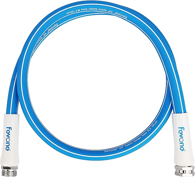 Fevone 5 ft Garden Hose, 2-Year Warranty, Hose Reel Leader Hose, Hybrid Polymer, Kink Resistance, Flexible, Durable, Leak Free, Aluminum Fittings, 3/4" GHT, 5/8" ID, 600 Psi, Drinking Water Safe