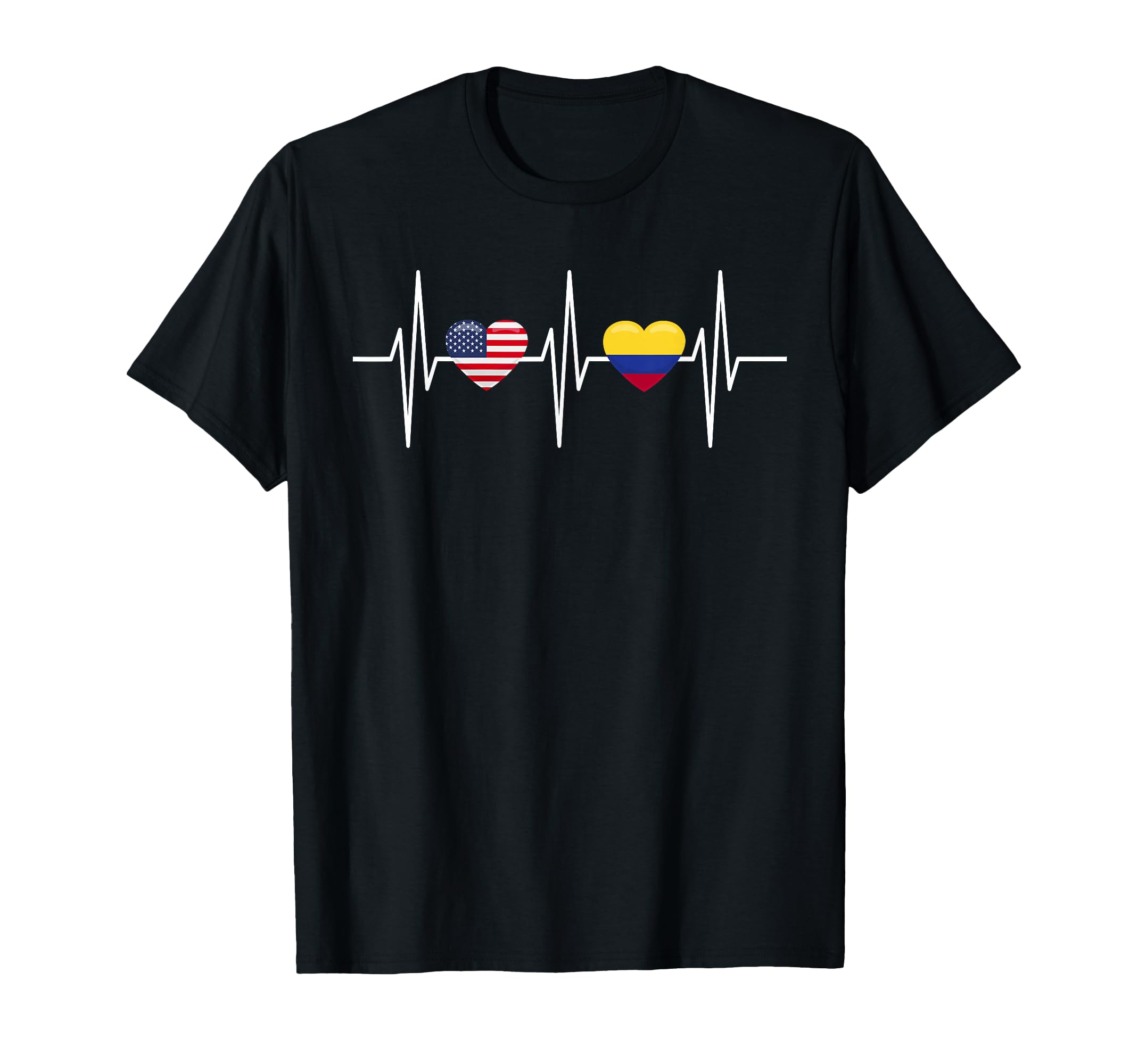 Usa Colombia Heartbeat America Colombian T-Shirt - Graphic Print Unisex