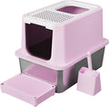 RIZZARI Stainless Steel Cat Litter Box, Semi-Enclosed with Raised Edges, Anti-Leakage & Odorless, Large for Small to Large Cats (Deep Pink, 23.8" L*15.9" W*18" H)