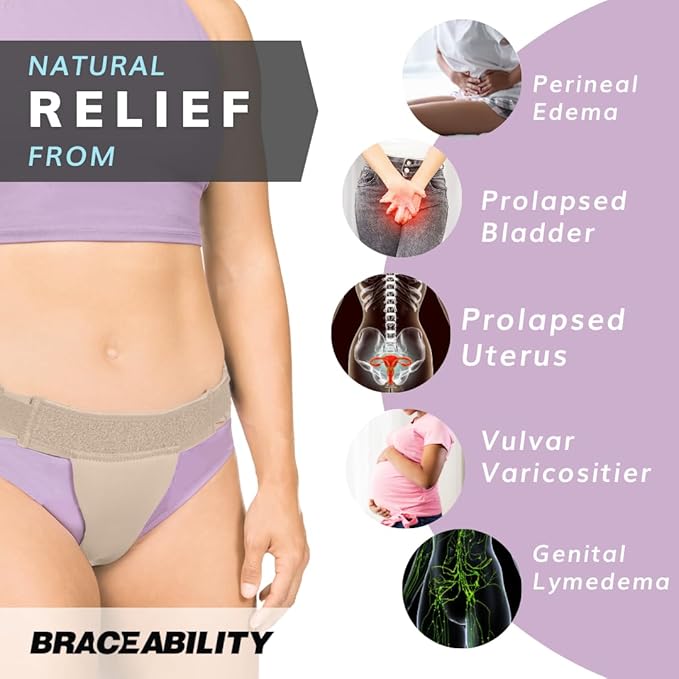 BraceAbility Pelvic Pro Support Belt - Patented, Original Prolapsed Uterus Brace for Women Treating Dropped Bladder, Uterine Prolapse, Vulvar Varicosities, Postpartum, Symphysis Pubis Dysfunction (L)
