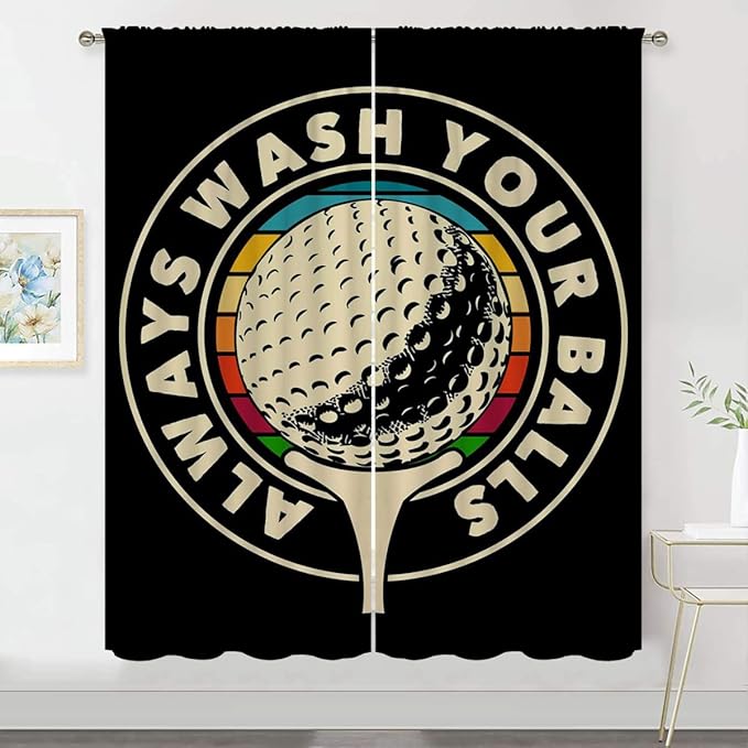 Golf Blackout Curtains for Boy Girl Room Darkening Decor,Sport Theme and White Motto Dark Background Bedroom Living Room Home Rod Pocket Thermal Insulated Window Curtain/Drapes Panel,63x63 Inch…