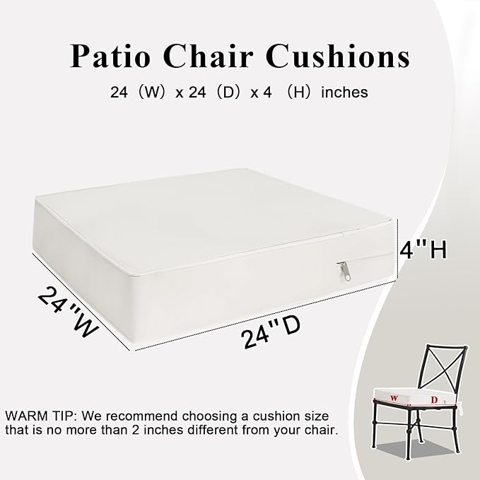 Outdoor Chair Cushions Set of 2 for Patio Furniture 24x24x4 Inch Waterproof Patio Chair Cushion 3 Year Color Fastness Square Elastic Foam Garden Sofa Couch Pads with Ties and Handle,Beige