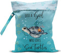 Waterproof Wet Bag for Swimsuit, Travel Beach Wet Dry Bag, Hidden Zipper Reusable Baby turtle Wet Bags, for Travel Beach Wet Swimsuits Toiletries Diapers Dirty Gym Clothes Laundry Bag