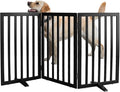 ZJSF Freestanding Indoor Dog Gate for House Foldable Wood Puppy Gate for Doorways Pet Gate for Stairs Extra Wide Pet Fence, Black, 32" Height 3 Panels