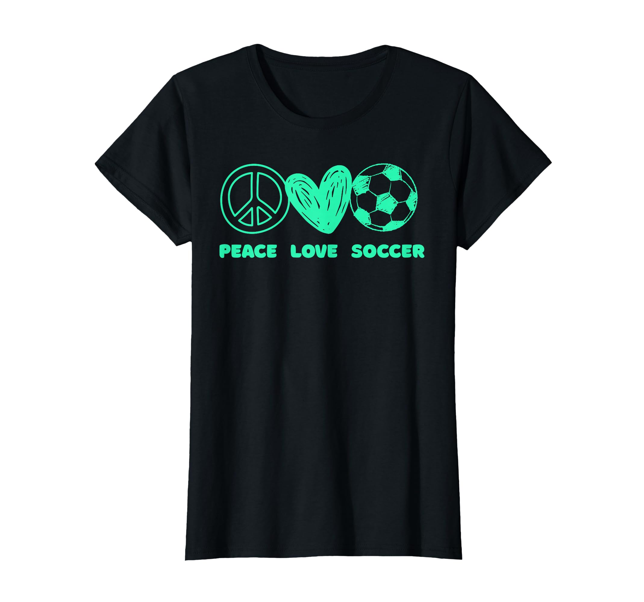 Peace Love Soccer Fan Minty Green T-Shirt - Fun Novelty Design Men Women