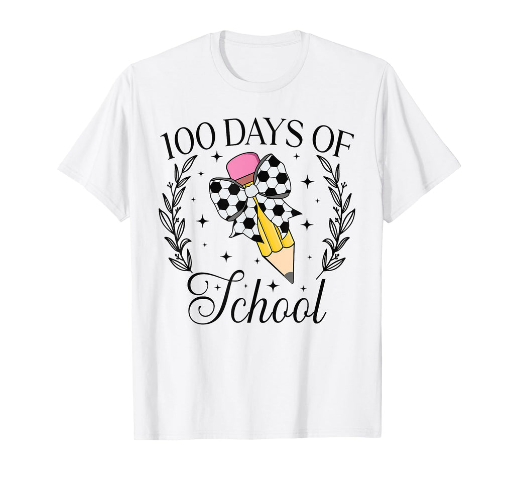 100 Days School Soccer Coquette Pencil Bow T-Shirt - Trendy Graphic Unisex