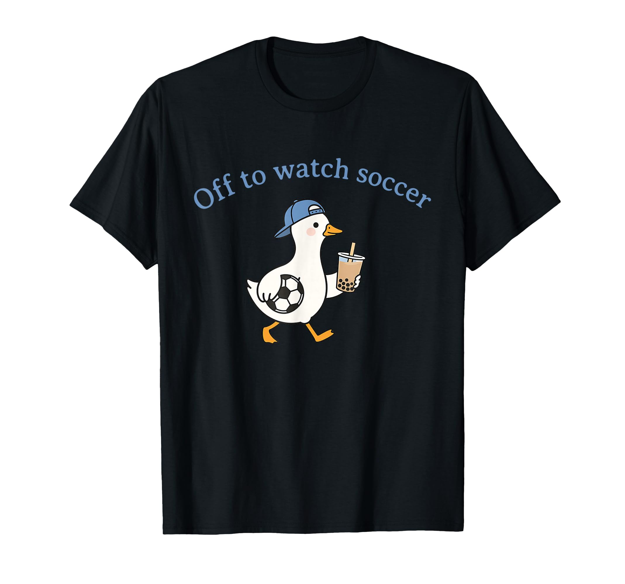 Off To Watch Soccer Duck Bubble Tea Art T-Shirt - Graphic Print Unisex