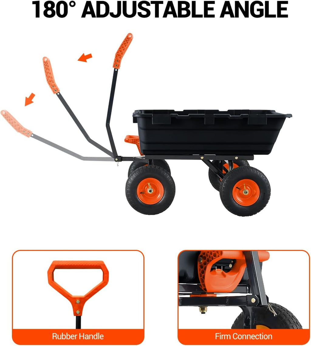Garvee 800 lbs Poly Garden Dump Cart, Heavy-Duty Wheelbarrow with 10-Inch Tires, 180° Rotating Handle, Steel Frame and Quick Release System Garden Dump Cart for Soil Plants Gardening Tools Wood