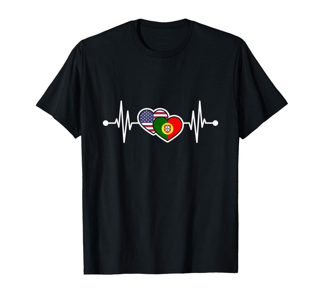 Usa Heart Portugal Heartbeat Flag T-Shirt - Fun Novelty Design Men Women