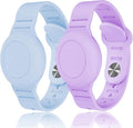 Kids Waterproof Airtag Bracelet Compatible with Apple AirTag, Hidden Silicon Protective Case for Air Tag GPS Tracker Holder, Adjustable Anti-Lost Watch Band for Toddler Child (Blue & Purple)