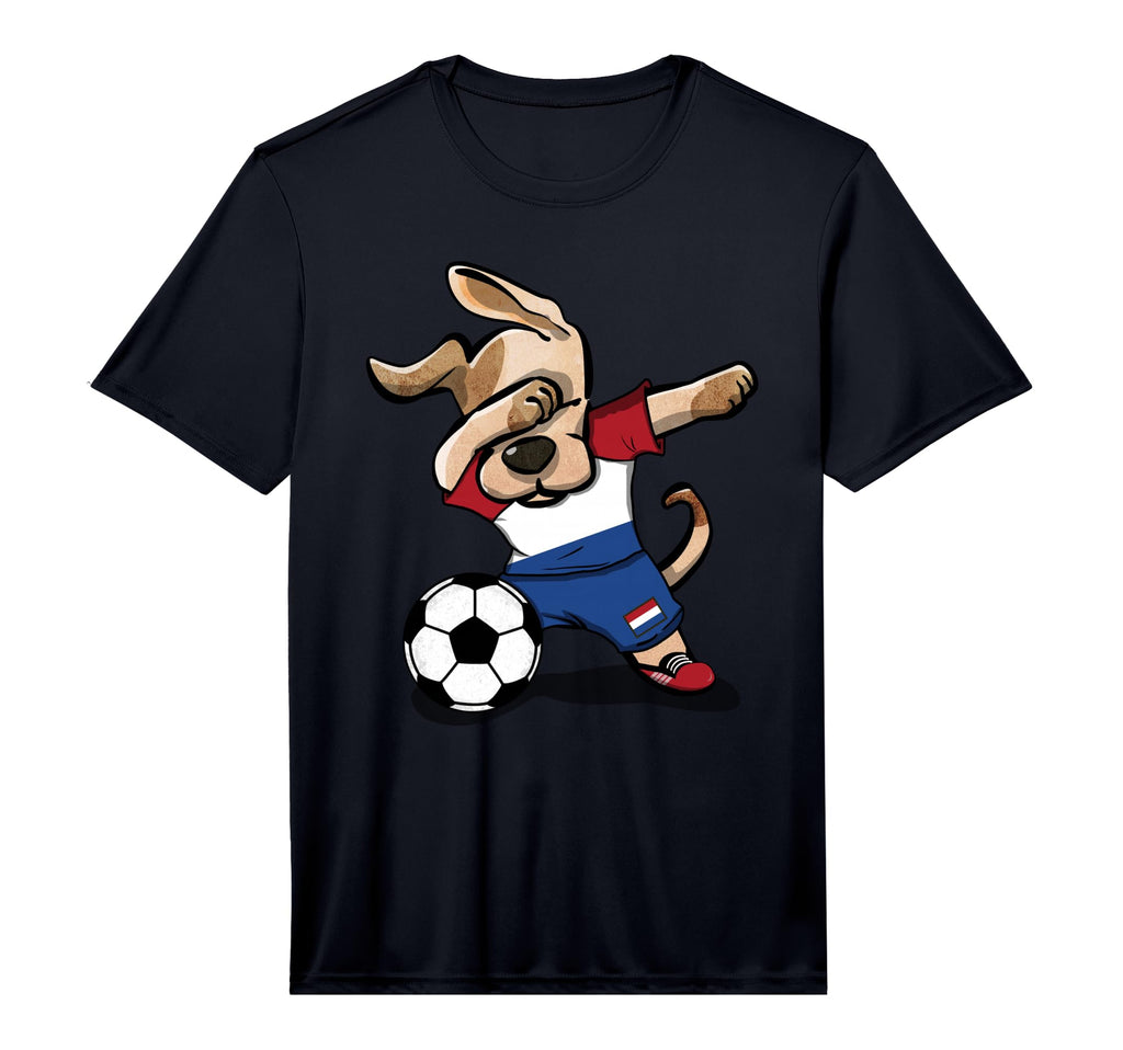Dog Dabbing Soccer Netherlands T-Shirt - Casual Everyday Wear for Adults